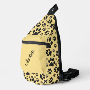 Dog Paws Black and White Polka Dot auf Buttercreme Crossbody Bag