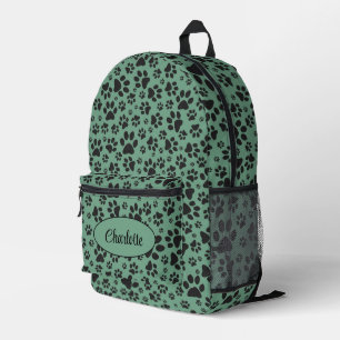 Dog Paws Black and White Polka Dot auf dunklem Cya Bedruckter Rucksack