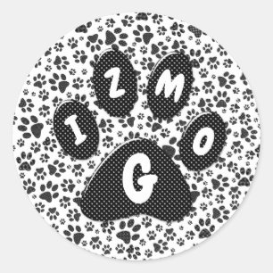 Dog Paws Black and White Polka Dot Classic Runde Runder Aufkleber
