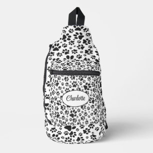 Dog Paws Black and White Polka Dot Crossbody Bag