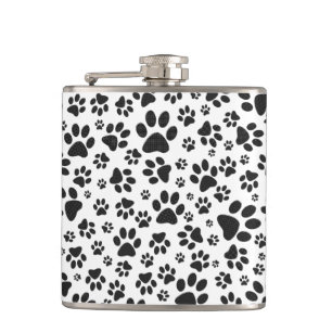 Dog Paws Black and White Polka Dot Flachmann