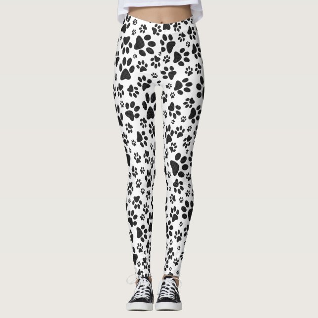 Dog Paws Black and White Polka Dot Leggings (Vorderseite)