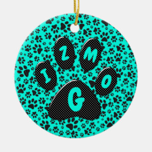 Dog Paws Black and White Polka Dot on viviviviane Keramik Ornament