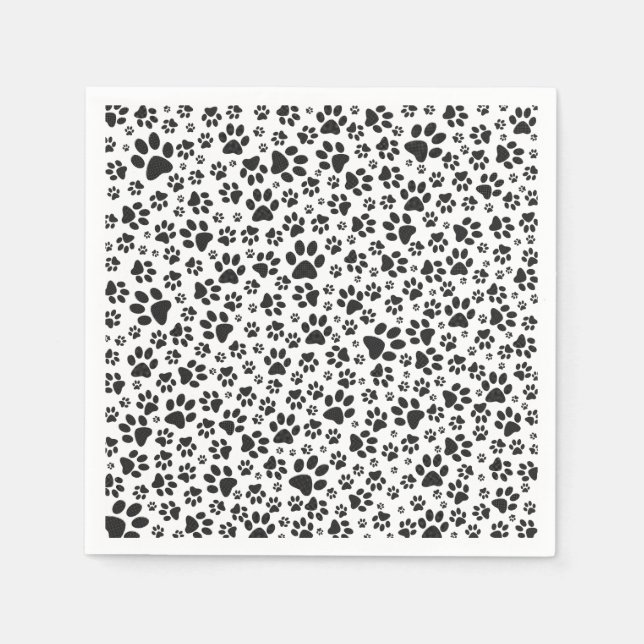 Dog Paws Black and White Polka Dot Serviette (Vorderseite)