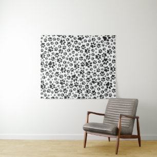 Dog Paws Black and White Polka Dot Wandteppich