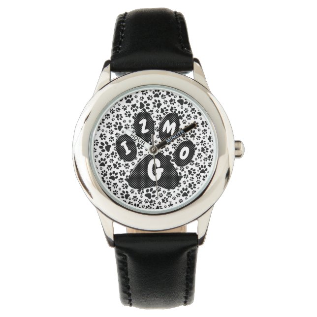 Dog Paws Black and White Polka Dot Watch Armbanduhr (Vorderseite)