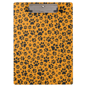 Dog Paws Black & White Polka Dot auf Dahlia Orange Klemmbrett