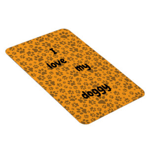 Dog Paws Black & White Polka Dot auf Dahlia Orange Magnet