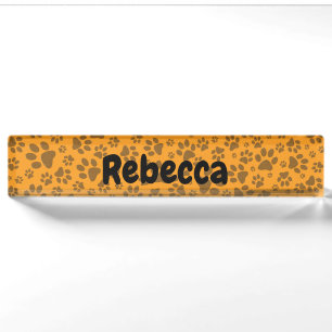 Dog Paws Black & White Polka Dot auf Dahlia Orange Namensplakette