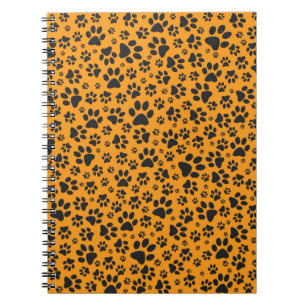 Dog Paws Black & White Polka Dot auf Dahlia Orange Notizblock