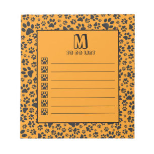Dog Paws Black & White Polka Dot auf Dahlia Orange Notizblock