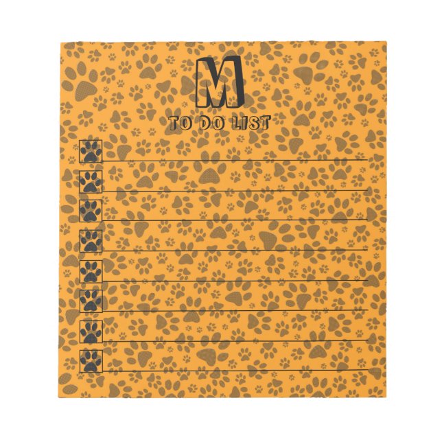 Dog Paws Black & White Polka Dot auf Dahlia Orange Notizblock (Vorderseite)