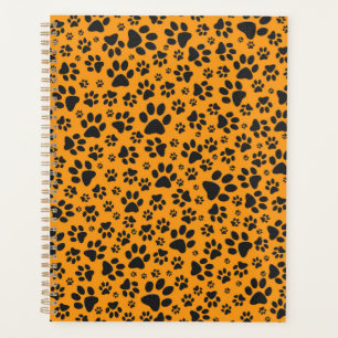 Dog Paws Black & White Polka Dot auf Dahlia Orange Planer