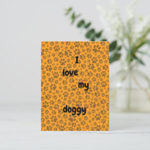 Dog Paws Black & White Polka Dot auf Dahlia Orange Postkarte