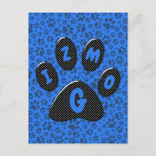 Dog Paws Black & White Polka Dot auf der Tech Blue Postkarte