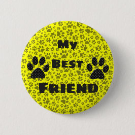 Dog Paws Black & White Polka Dot auf gelber Taste Button