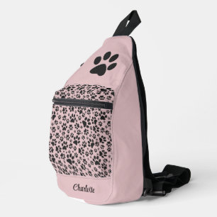 Dog Paws Black & White Polka Dot auf rosa Charlott Crossbody Bag