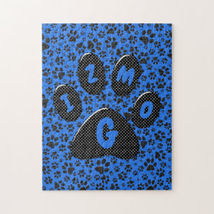 Dog Paws Black & White Polka Dot auf Tech Blue