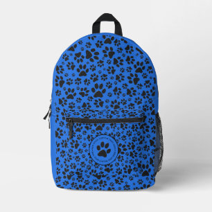 Dog Paws Black & White Polka Dot auf Tech Blue Bedruckter Rucksack