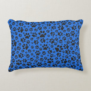 Dog Paws Black & White Polka Dot auf Tech Blue Dekokissen