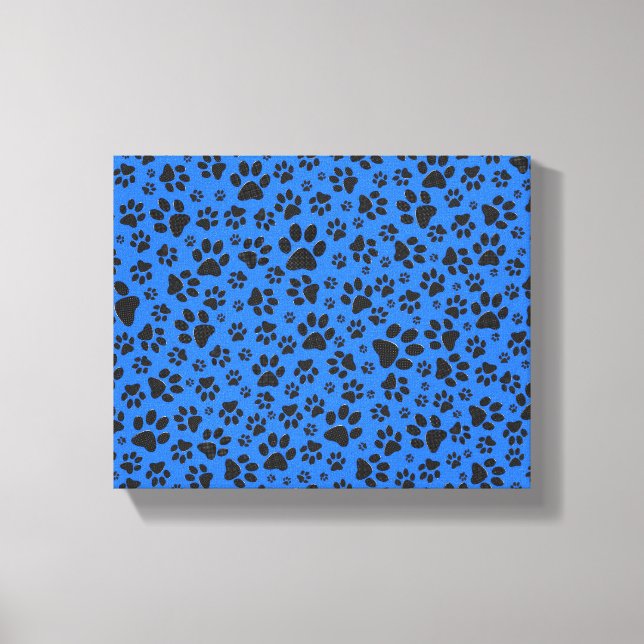 Dog Paws Black & White Polka Dot auf Tech Blue Leinwanddruck (Vorderseite)