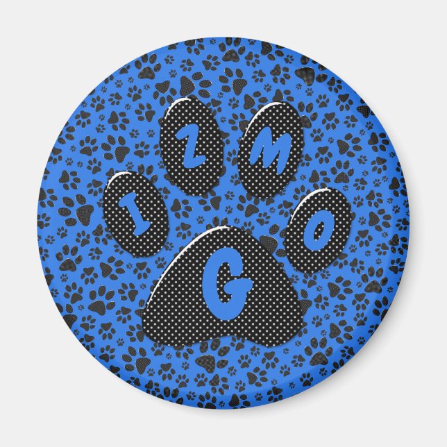 Dog Paws Black & White Polka Dot auf Tech Blue Mag Magnet (Vorne)