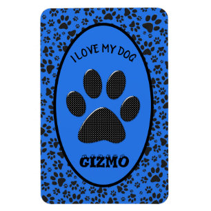 Dog Paws Black & White Polka Dot auf Tech Blue Magnet