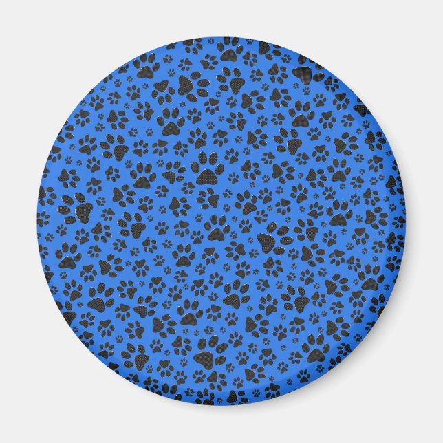 Dog Paws Black & White Polka Dot auf Tech Blue Magnet (Vorne)