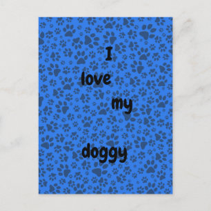 Dog Paws Black & White Polka Dot auf Tech Blue Postkarte