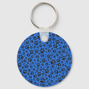 Dog Paws Black & White Polka Dot auf Tech Blue Schlüsselanhänger