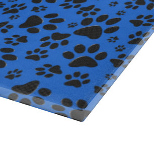 Dog Paws Black & White Polka Dot auf Tech Blue Schneidebrett