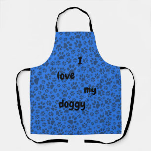 Dog Paws Black & White Polka Dot auf Tech Blue Schürze