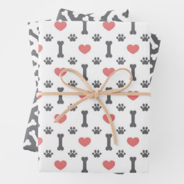 Dog Paws & Bone Print Wrapping Paper Set 3 Geschenkpapier Set