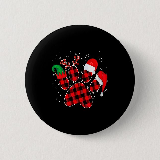Dog Paws Christmas Buffalo Plaid Paw Santa Elf Rei Button (Vorderseite)
