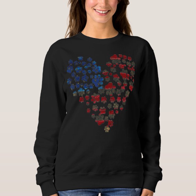 Dog Paws Heart American Flag Sweatshirt (Vorderseite)