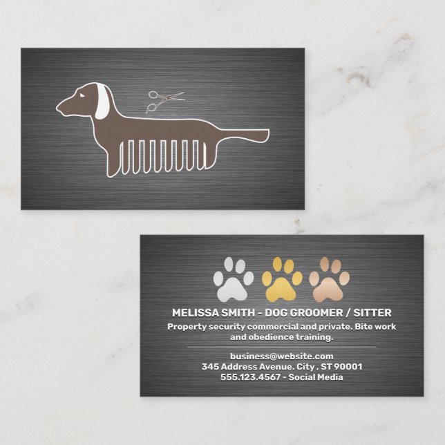 Dog Paws Metal gebürstet | Dog Comb Visitenkarte (Vorne/Hinten)