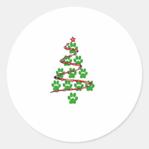 Dog Paws Print Christmas Tree für Hunde Liebhaber Runder Aufkleber