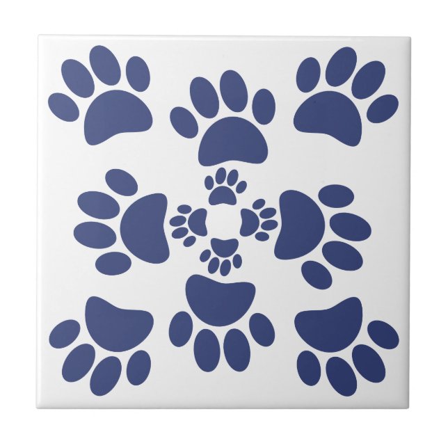 Dog Paws Prints Portuguese Style White and Blue  Fliese (Vorderseite)