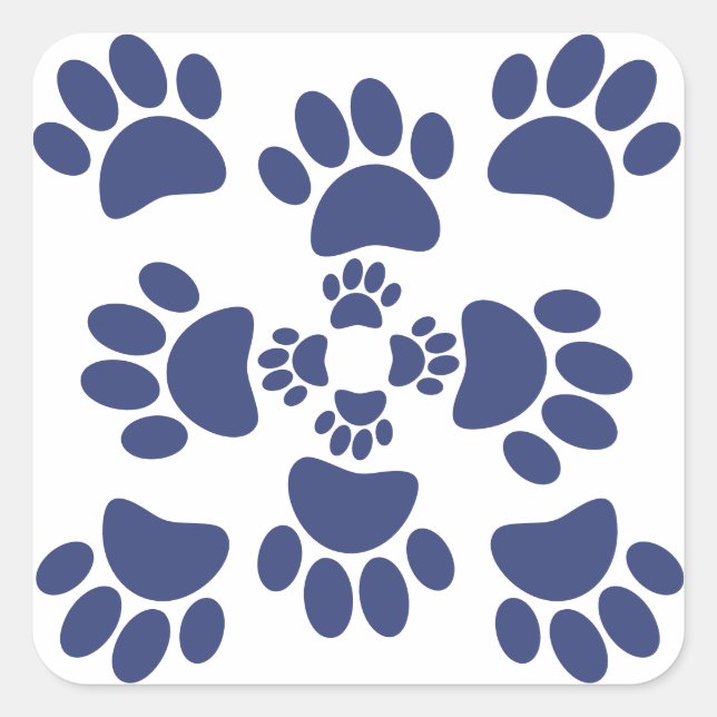 Dog Paws Prints Portuguese Style White and Blue  Quadratischer Aufkleber (Vorderseite)