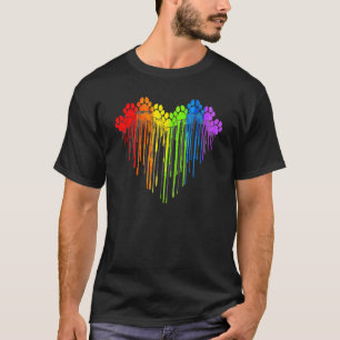 Dog Paws Rainbow Heart Gay Pride Lgbt T-Shirt