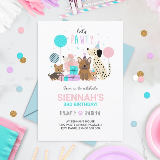 Dog Pawty Einladung Welpe Einladung Mädchen (Von Creator hochgeladen)
