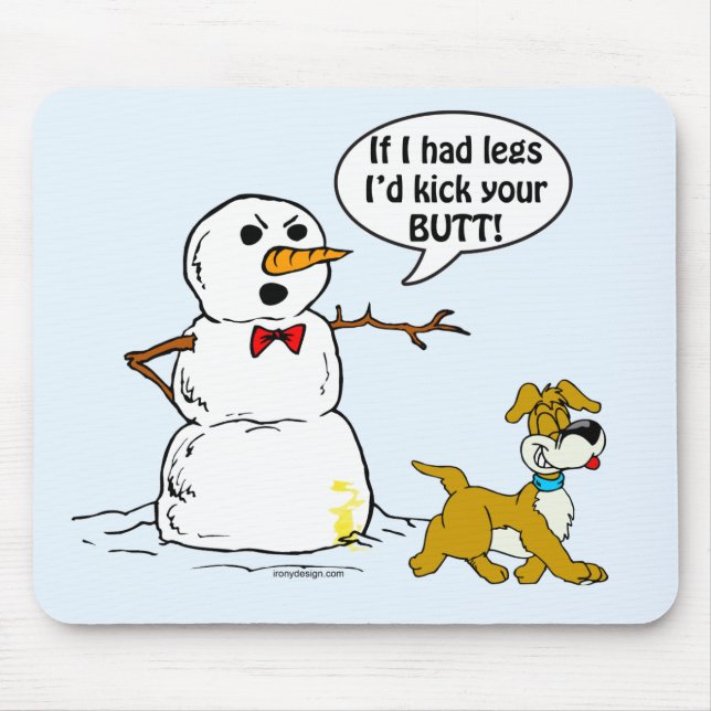 Dog Pees auf Snowman Cartoon blau Mousepad (Vorne)