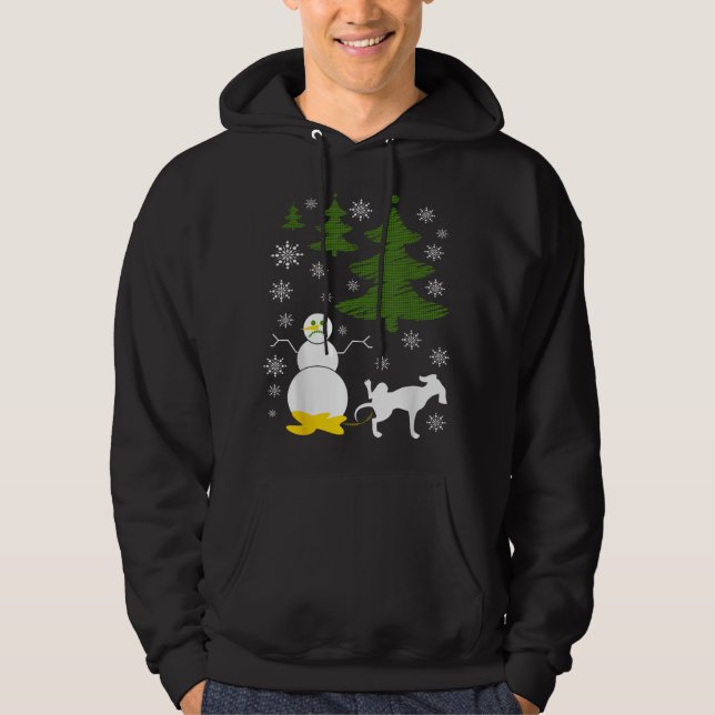 Dog Pees on Snowman Ugly XMas Sweater Hoodie (Vorderseite)