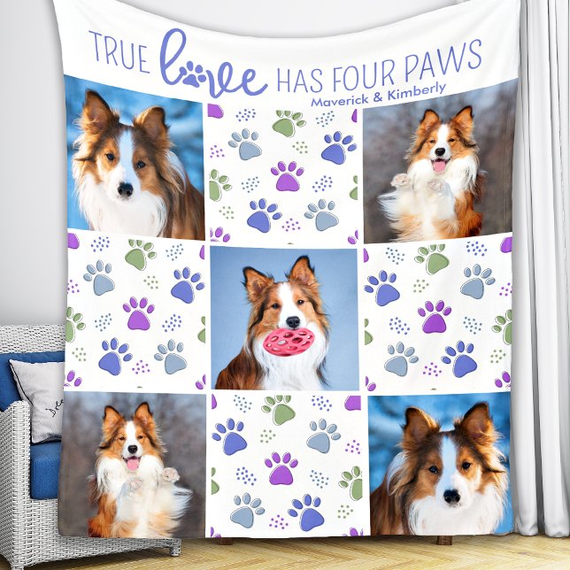 Dog Personalisiert 5 Foto Trendy Paw Print Quilt Fleecedecke (Von Creator hochgeladen)