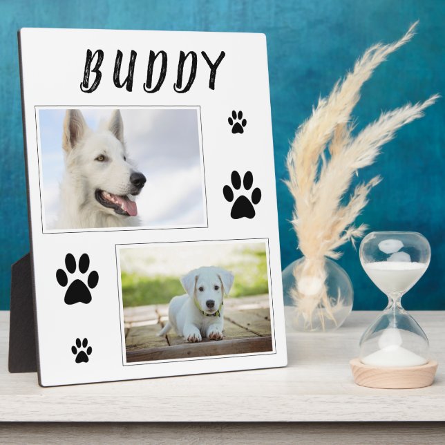 Dog Pet 2 Foto Collage Paw Print Keepake Fotoplatte (Seite)