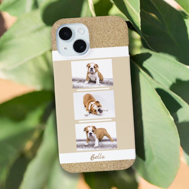 Dog Pet 3 Foto Collage Gold Glitzer Case-Mate iPhone Hülle (Von Creator hochgeladen)