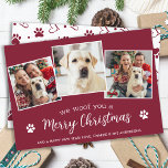 Dog Pet Foto Collage Personalisiert Frohe Weihnach Feiertagskarte<br><div class="desc">Suchen Sie eine einzigartige Möglichkeit, um Ferien jubeln in dieser Saison? Sehen Sie nicht weiter als unsere We Woof You ein frohes Weihnachts-Foto Weihnachtskarten! Unsere "We Woof You a Merry Christmas"-Karte ist niedlich und modern, mit einer unterhaltsamen und festlichen Botschaft, die den Feiertag sicher vermitteln wird. Dieses stilvolle und einfache...</div>