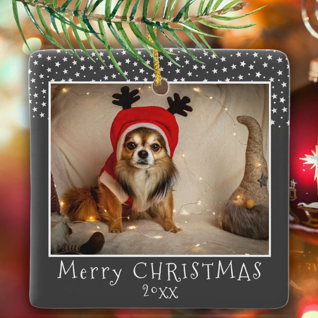 Dog Pet Foto Stars Grau Frohe Weihnachten Keramikornament (Von Creator hochgeladen)