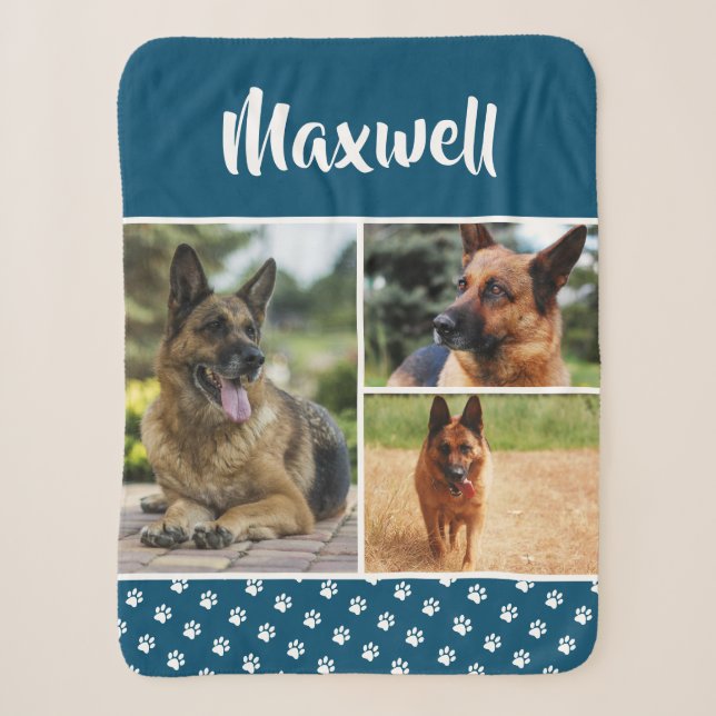 Dog Pet Lover Foto Collage Memorial Pawprint Sherpadecke (Vorderseite)
