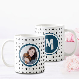 Dog Pet Monogram Foto Paw Print Navy Blue Kaffeetasse